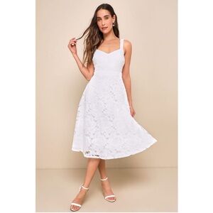 Lulus Divine Beauty Floral Lace Sleeveless Midi Dress White Sz Medium Bridal